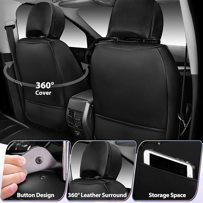 CAR PASS Nappa Leather Car Seat Covers, Durable Waterproof Luxury Universal for SUV Pick-up Truck Sedan, Anti-Slip Driver 5 Seats Covers Full Set with Backrest (Black Chameleon Iridescent Reflective)