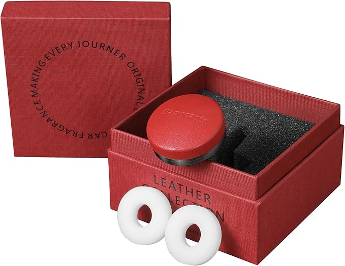 Car Air Freshener Vent Clip Fragrance Long Lasting Auto Odor Eliminator - Made with Natural Plant Extracts - Red Leather Diffuser with 2 Pieces Blue Moment Scent Refills