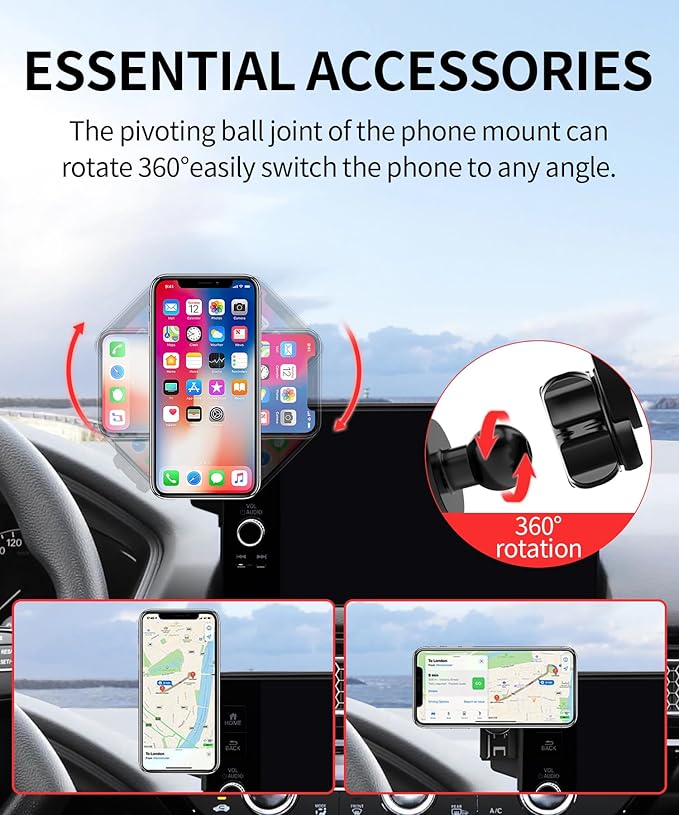 MaserWeller Car Phone Holder for Honda Civic 11th Gen 2022 2023 2024 2025 2026 Accessories 7/9-inch Screen 360° Rotation Phone Mount Compatible with MagSafe iPhone Accessories
