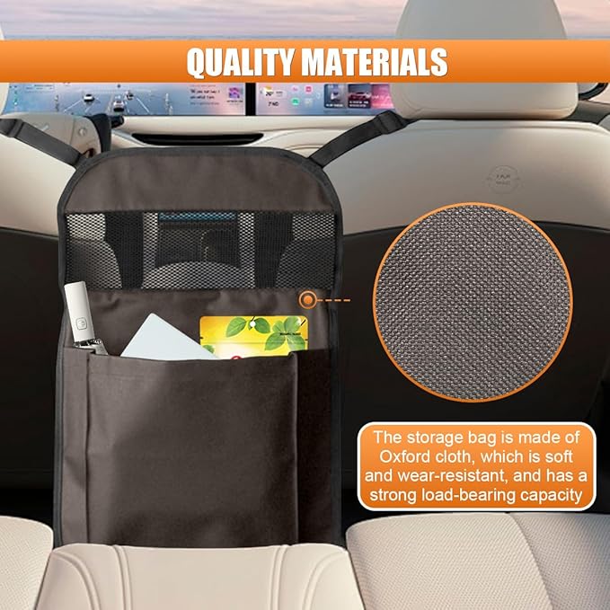YoRise Seat Back Car Organizer, Large Capacity Oxford Fabric Car Storage Organizer with Pocket, Automotive Backseat Hanging Pet Barrier Protector Accessories for Document, Purse, Handbag (Brown)