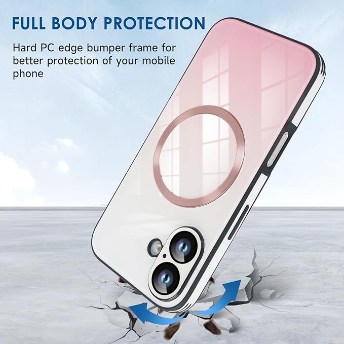 Guppy Compatible with iPhone 17 Magnetic Case, with Full Camera Lens Protector [Compatible with MagSafe] Scratch Resistant Gradient Glass Back Cover Phone Case-Pink