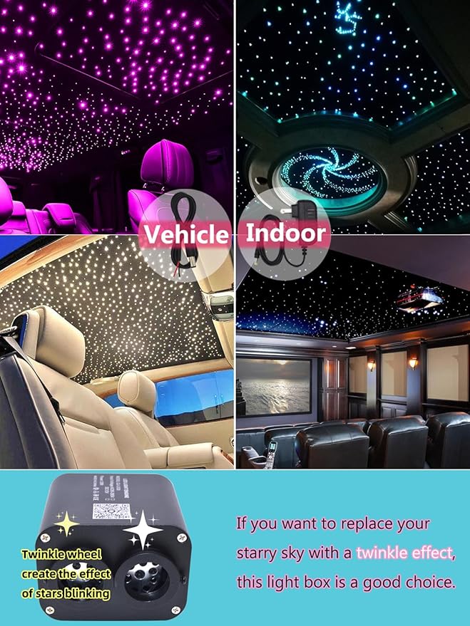 Twinkle 20W Dual Port Colour Blocking Bluetooth APP Control Music Sync Fiber Optic Light Source RGBW Light Box Engine Diver for Car Starlight Headliner Home Indoor Star Ceiling Decoration