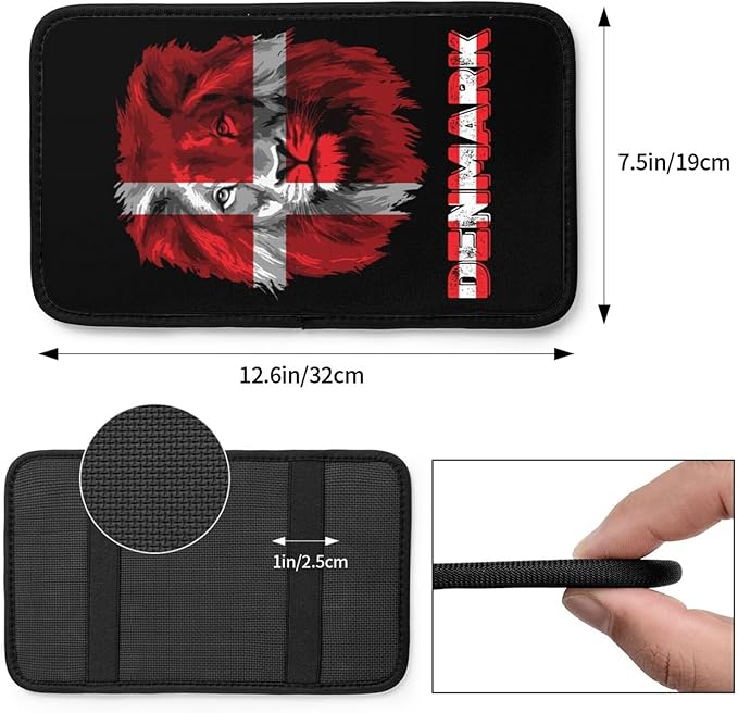 Vintage Denmark Danish Flag Lion Head Auto Center Console Armrest Cover Car Handrail Box Cushion Pad Mat Universal Fit Most Vehicle Sedan Truck SUV Soft Comfort Decor Accessories