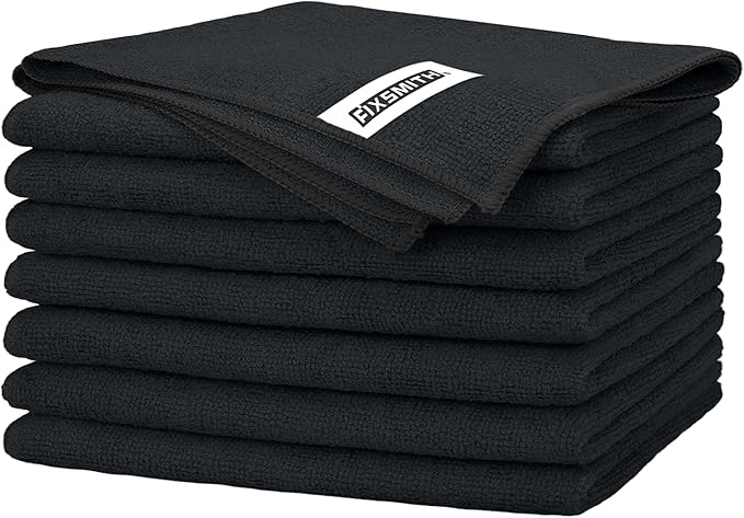 FIXSMITH Black Microfiber Cleaning Cloth -Pack of 8, Highly Absorbent Cleaning Rags, 16"X12" All Purpose Cleaning Towels for Housekeeping, Kitchen, Car, Lint Free and Reusable Microfiber Towels