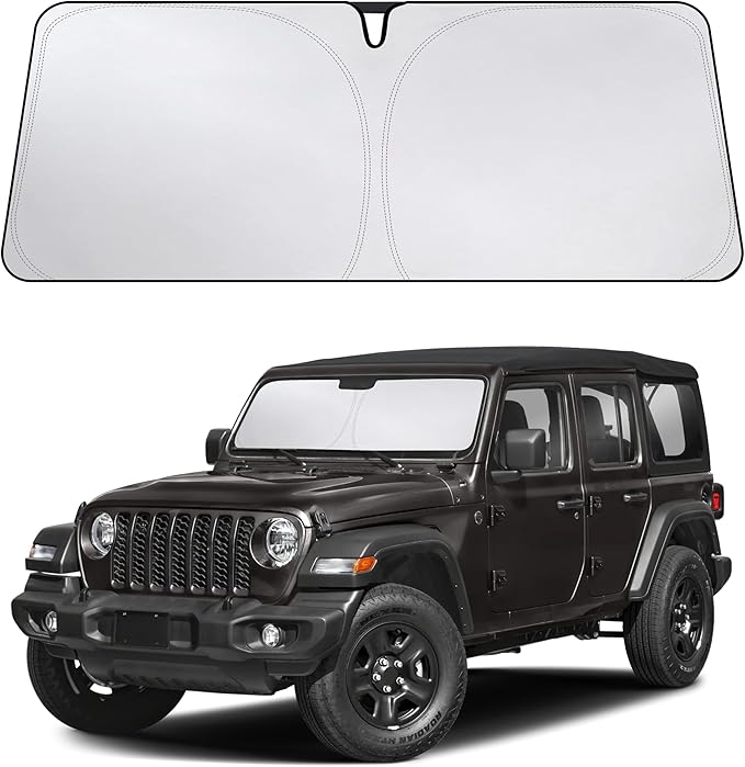 EcoNour Windshield Sunshade Compatible for Jeep Wrangler 2019-2024 2025 2026, Sun Visor for Front Windshield & Window Sun Shade Cover, UV Heat Blocker & Protector, Car Accessories