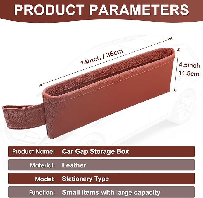 2 Pack Update Car Seat Gap Filler Organizer Leather Console Storage Box Front Side Pocket Seats Organizers Filler Interior Car Accessories for Phone Wallet Coin Key Sunglasses (Brown)