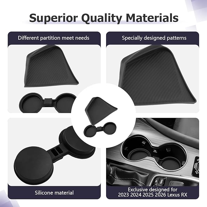 LUWU 2026 RX Dashboard Non-Slip Mat Center Console Cup Holder Compatible with 2023 2024 2025 2026 Lexus RX350/RX450/RX500 Accessories Silicone Protective Pad Liner Protective Pad 2-Pack