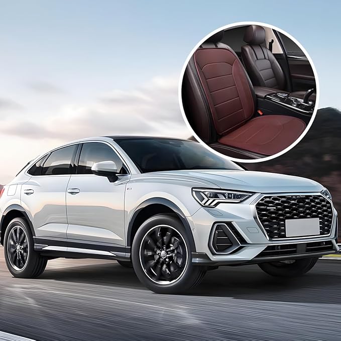 Car Seat Cushion, Leather Soft Breathable Non-Slip Vehicle Front Driver Seat Cover Pad, Comfortable Auto Interior Chair Protector Cushion, Universal for Truck SUV Sedan (Coffee)