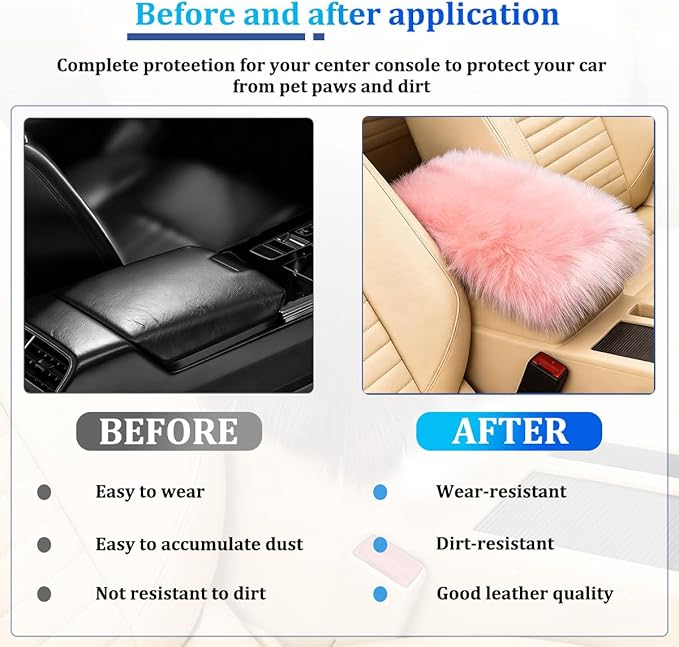 Car Center Console Cover, Fluffy Soft Vehicle Middle Console Arm Rest Cushion Pad, Furry Automotive Interior Armrest Seat Box Protector Decoration Accessories, Universal Fit (Light Pink)
