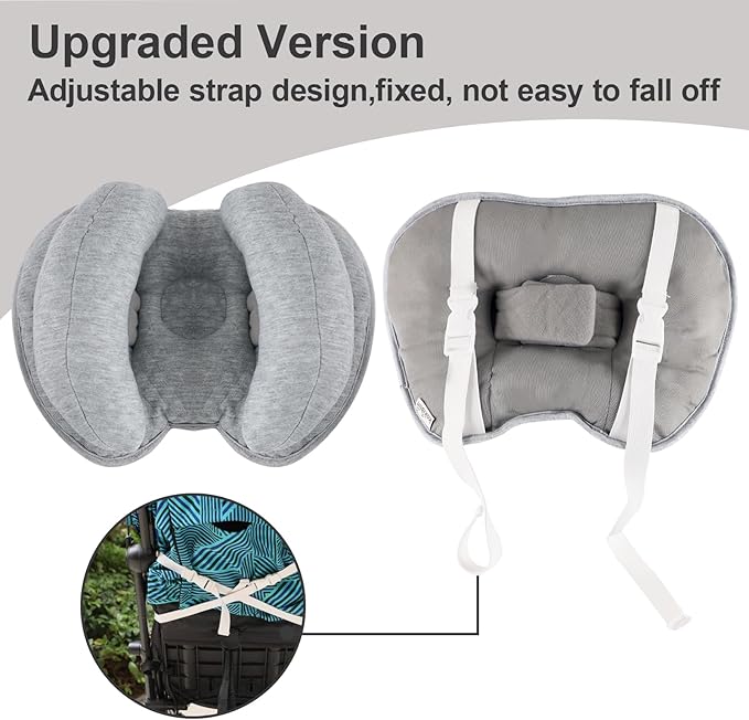 KAKIBLIN 2 in 1 Baby Head Pillow with Banana Neck Pillow for 3 Months to 1 Years Baby Travel Pillow for Stroller or Bed (Light Grey)