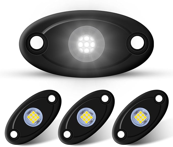 4Pods LED Rock Lights White LED Neon Underglow Light for Car Truck ATV UTV SUV Underbody Glow Trail Rig Lamp Waterproof (White)