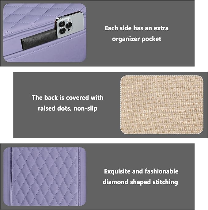 Upgraded Car Center Console Cover,Microfiber Leather Car Armrest Cover Cushion with 2 Storage Bags,Universal Cars Armrest Storage Box Cars Interior Accessories for Most Vehicles (Purple)
