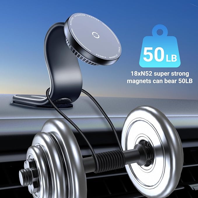 This Hill for 15W Magnetic Car Mount Charger, Aluminum Alloy Material can be Folded Repeatedly, Magnetic Wireless Fast Charging for Car Dashboard/Windshield, Suitable for iPhone 17 16 15 14 13 Series