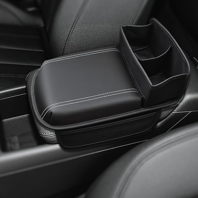 MARCHFA Center Console Armrest Cover Pad Car Armrest Cushion with Storage Pocket and Cup Holder Waterproof Auto Armrest Protector Pillow for SUV (Black)
