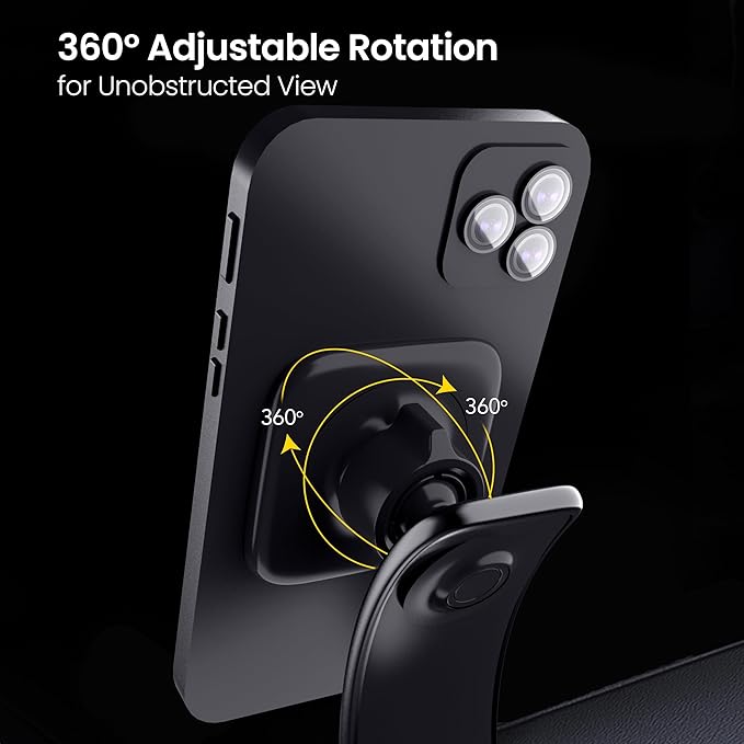 aetos for iPhone MagSafe Car Mount Phone Holder Fits iPhone 17/16/15/14/13/12 Pro/Plus/Max and Android Phones with Ring Adaptor. 360° Rotating Head & Bendable Alloy Arm for a Simplicity Modern Design