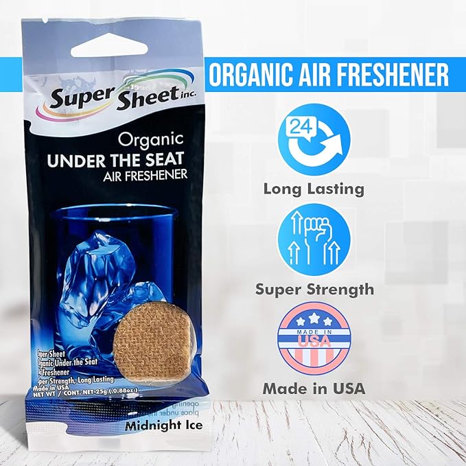 Super Sheet, Organic Under the Seat Car Air Freshener, Long Lasting Fragrance, Midnight Ice Scent, 3 Pack