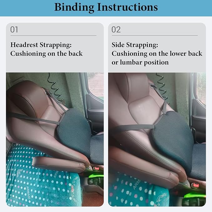 Semi Truck Seat Cushion with Lumbar Support - 2-Pieces Foldable & Separable for Truck Drivers - Pressure Relief & Enhanced Comfort - Heavy Duty Adjustable Car Seat Back Cushion for Men & Women