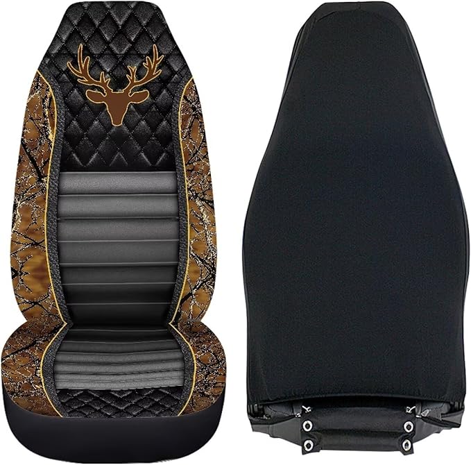 Car Front Seat Covers Easy to Install Deer Waistline Print Car Seat Covers Front Seats Only Stretch Polyester Fabric Cover Auto Interior Automotive Universal Fit for Most Cars Women Men