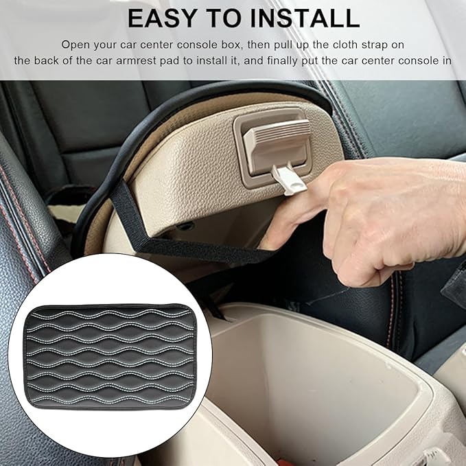 Car Center Console Cushion Pad, 12.48×7.40 Inches Waterproof Car Armrest Seat Box Cover, Comfortable PU Leather Vehicle Armrest Cover Protector, Car Decor Interior Accessories (Black＋White)