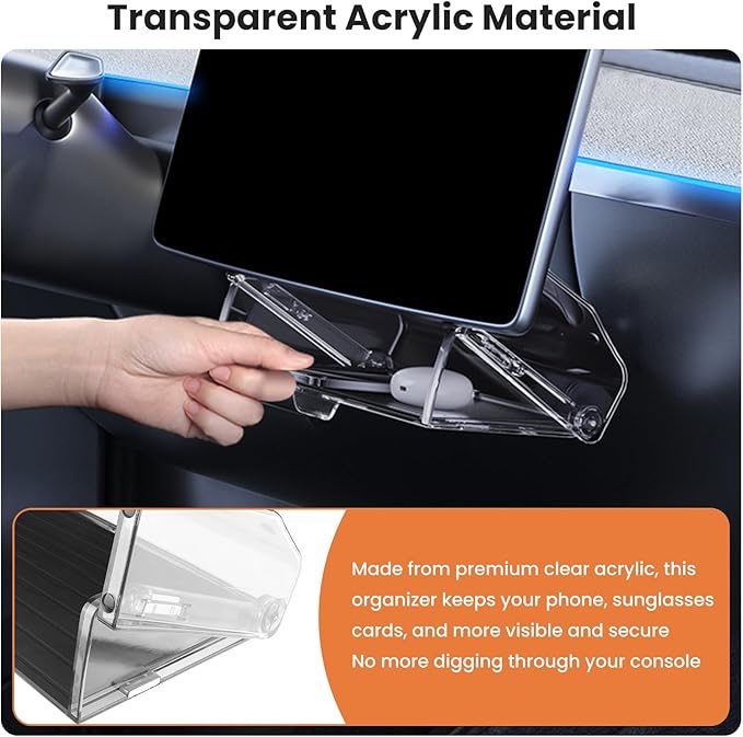 Under Screen Storage Box for Tesla Model Y Juniper 2025 26, Magnetic Hideable Center Console Organizer Tray for Tesla Model 3 Highland 2024 25, with Anti-Slip Silicone Pad, New Model Y 3 Accessories