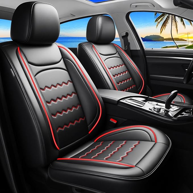 CX-5 Car Seat Covers Custom Fit for Mazda CX-5 2013-2025 2026, Full Coverage Leather Waterproof Breathable Seat Covers, Automotive Seat Protectors, Airbag Compatible(2 Front Seats, Red & Black)