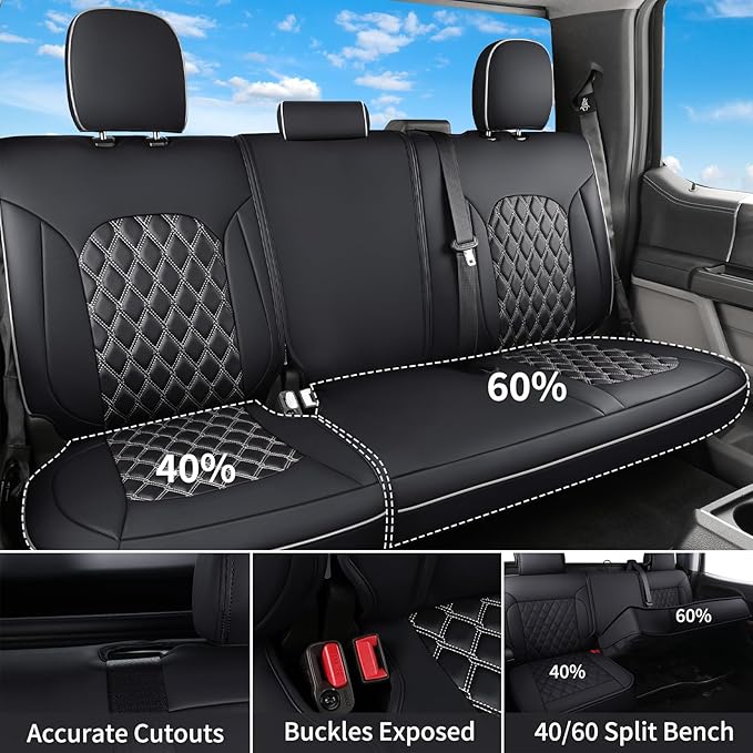 Huidasource Tacoma Seat Covers Full Set, Nappa Leather Pickup Seat Cushion Cover Fit for Toyota Tacoma 2024-2026 Double&Crew Cab SR SR5 Limited TRD Sport/Off Road Trailhunter (Full Set/Black&White)