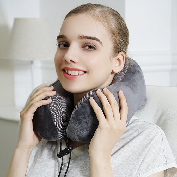 TALLGO Travel Pillow, Best Memory Foam Neck Pillow Head Support Soft Pillow for Sleeping Rest, Airplane Car & Home Use (Grey)