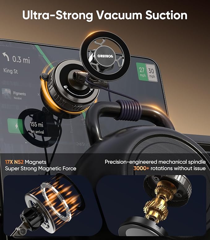 Car Phone Holder,3-AXIS Telescopic Arm Magnetic Phone Mount, 360° Rotatable & Adjustable & Foldable Vacuum Suction Phone Stand,Phone Holders for Your Car/Dashboard/Windshield/Gym/Mirror