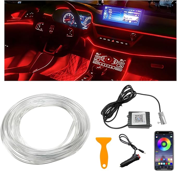Interior Car LED Strip Lights with APP Control, RGB Ambient Lighting Kit with 118 inches Fiber Optic, 16 Million Colors Music Sync LED Vehicle Cigarette Lighter Neon Strip