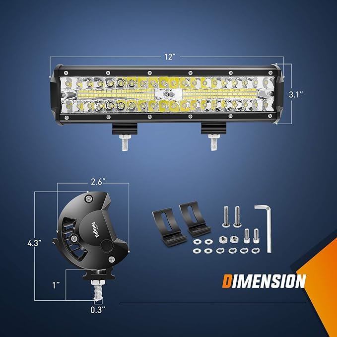 Nilight ZH411-A 12Inch 12 Inch 300W Triple Row Flood Spot Combo 30000LM Led Off Road Lights for Trucks with 16AWG Wiring Harness Kit,2 Years Warranty