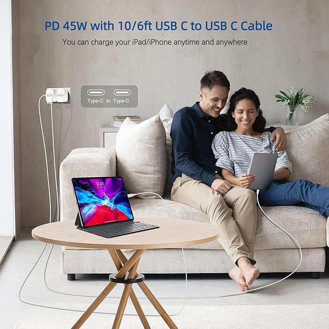 45W iPhone 17 16 15 Pro Max Charger Fast Charging,2Pack USB C Fast Charger Block with Long 10/6.6FT C to C Cable for Apple 17 Pro Max/16 Pro/15/iPad 13th,for Samsung S24 S25 Ultra