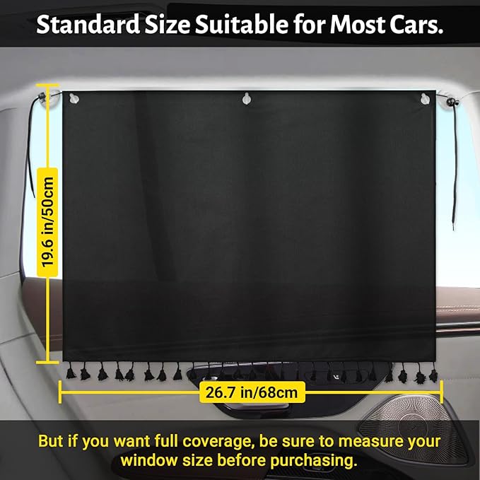 Car Window Shades with Tassels, 2pcs Car Sun Shades for Side Windows Suction Cups Screen Privacy Blackout Curtain for Baby, Sun Glare Cover/UV Heat Blocker