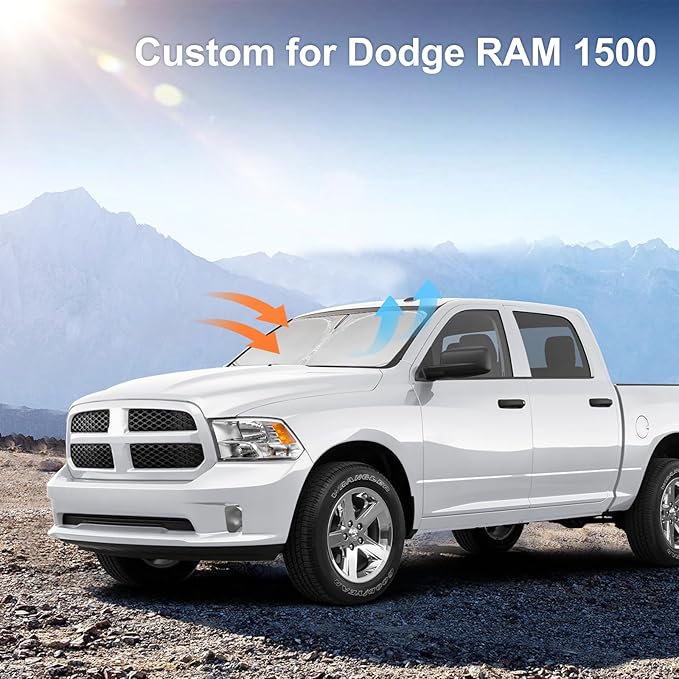 for Dodge RAM 1500 2019-2024 2025 2026 Sun Shade Sunshade Windshield Cover - 4 Layers Front Window Shade for RAM1500 2Dr RegularCab 4Dr QuadCab CrewCab MegaCab Pickup Sun Visor Car Accessories