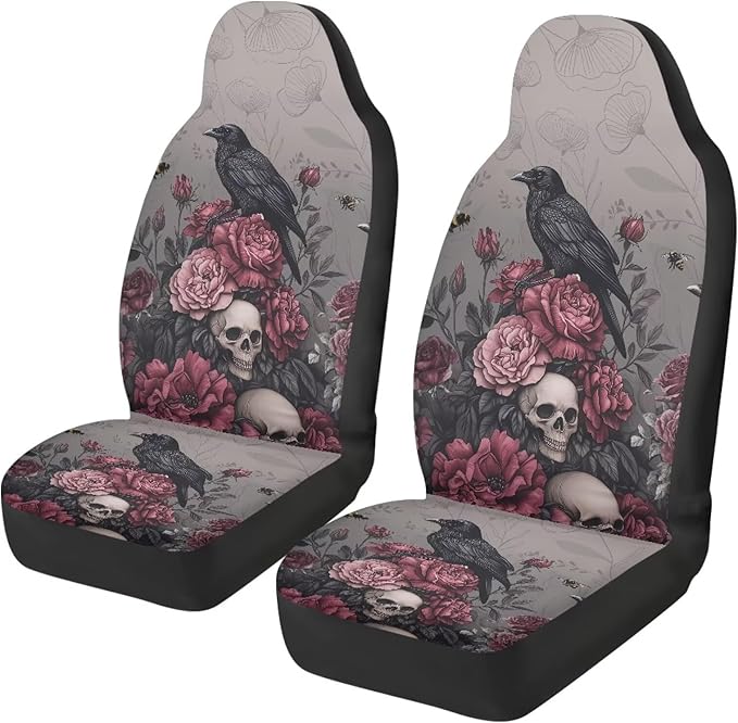 Halloween Crow Car Seat Covers Set of 2 Universal Vehicle Front Seats Interior Protector Easy to Install Interior Protection Suitable Fits Most Cars Auto SUV Sedan Truck