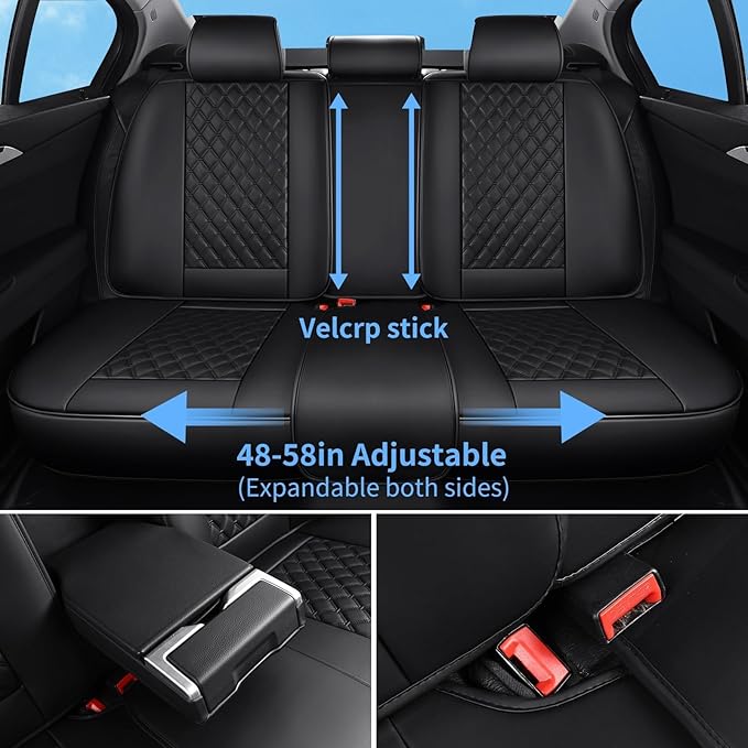 Car Seat Covers Full Set Black, Luxury Faux Leather Car Seat Covers Waterproof Non-Slip Seat Protector Universal Fit for Most Cars SUVs Trucks Pick-ups,Car Accessories for Front Seats and Back