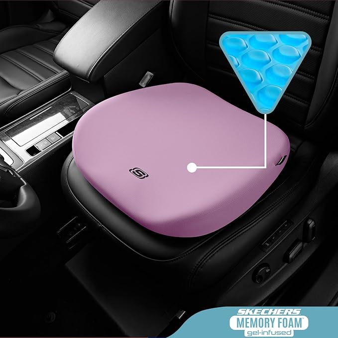 Skechers Seat Cushion Premium Gel & Memory Foam-Office Chair Cushion for Tailbone Pain Relief,Butt Pillow for Office Chair,Car seat Cushion,Long Sitting Office Workers,and Car Drivers,Purple