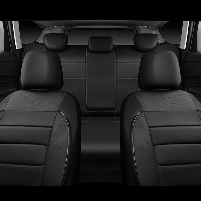 CAR PASS Leather Seat Covers Full Set Universal Water Resistant 3D Foam Back Support, Luxury Comfort Automotive 5 Seat Covers All Season Fit for SUV,Sedan,Van, Airbag Compatible Elegance(Pure Black)