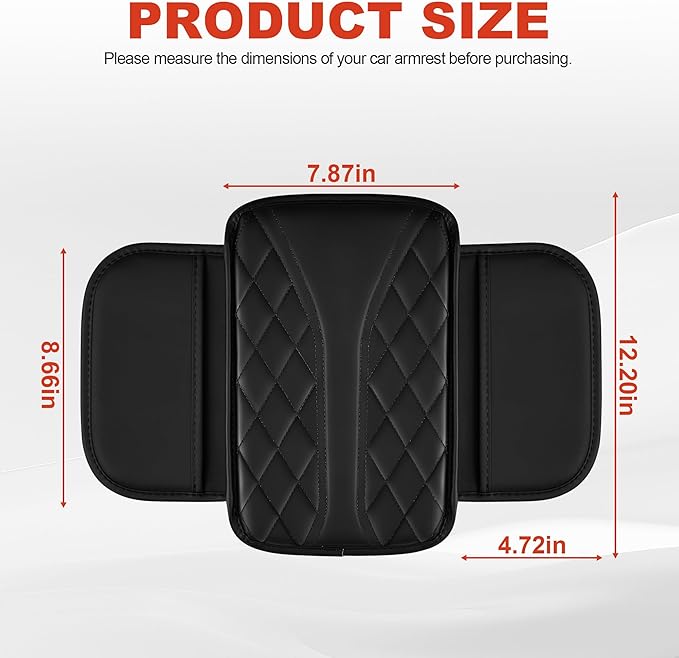Center Console Cover Fit for Kia Sorento 2003-2025 with 2 Storage Bags Waterproof Leather Quilted Pattern Car Armrest Cover Cushion Anti - Slip(002#Black)