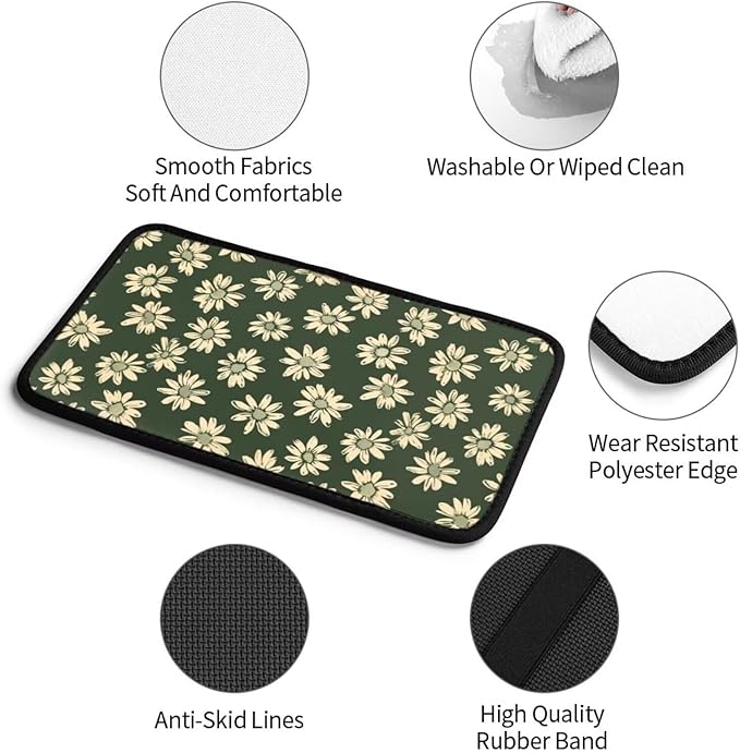 Center Console Cover Sage Green Daisy Middle Console Armrest Lid Hippie Floral Flower Arm Rest Pad Protective Cover for Vehicle SUV Truck Sedans
