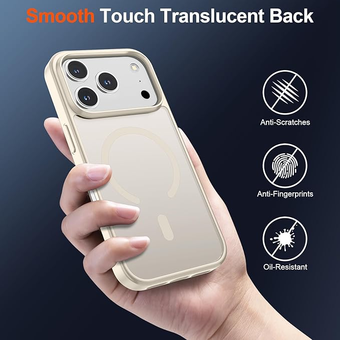 SUPFINE Magnetic for iPhone 17 Pro Case (Compatible with MagSafe)(Military Grade Drop Protection) Translucent Matte Shockproof with Anti-Fingerprint Phone Cover,Antique White
