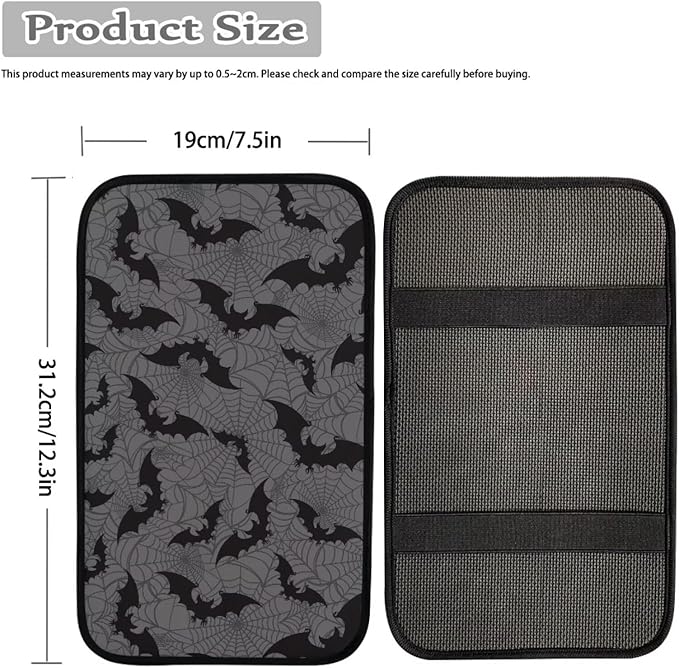 Dreaweet Halloween Arm Rest Cover for Car Spider Web and Bat Print Center Console Cover Comfort Anti-Scratch Car Armrest Cushion Pad