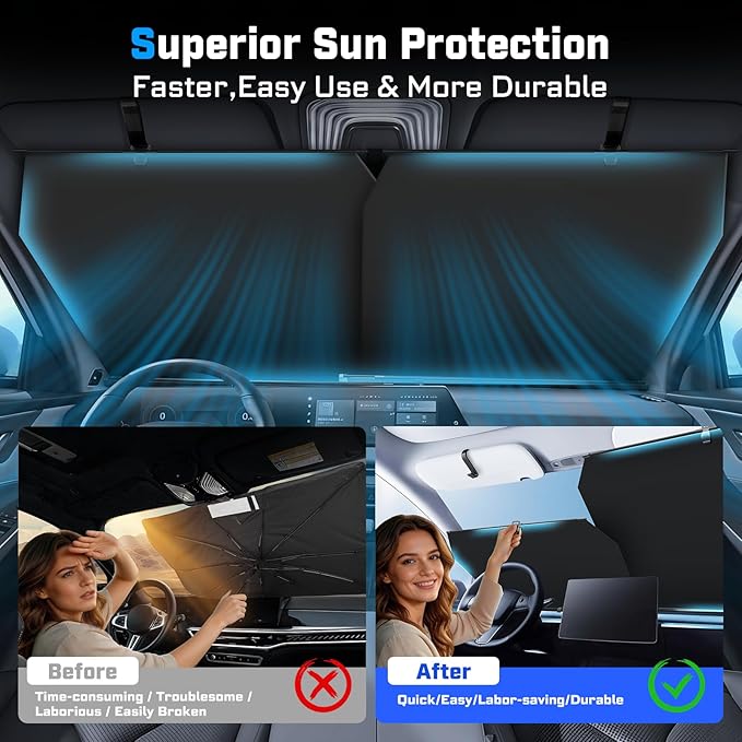 KUST Upgraded 2 Pack Retractable Automotive Sunshade Car Window Sunshades, Adjustable Auto Thickened Sunshade, Car Accessories for All Season, Black and Silver, Blocks UV Rays