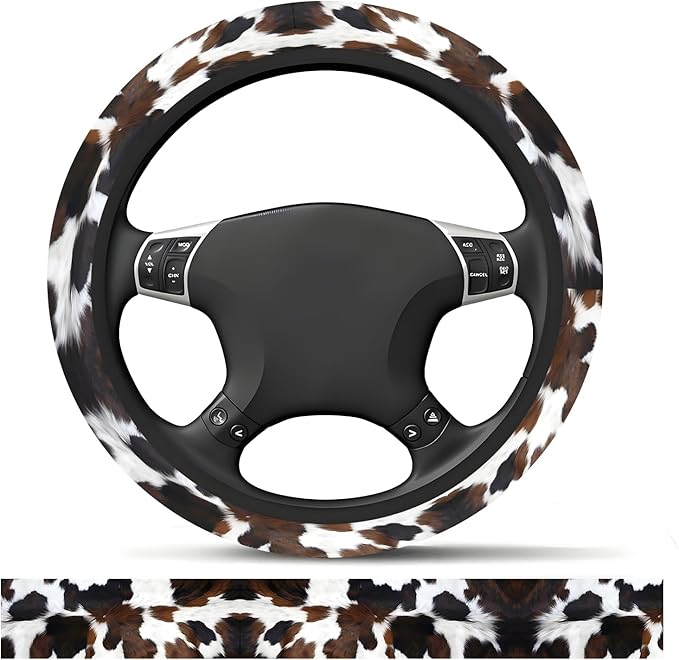 Elastic Car Steering Wheel Cover, Universal 19 inch Non-Slip Breathable Neoprene Steering Wheel Protector, Car Accessories for Women Men Fit Auto, Suvs, Truck Trendy Cow Spots