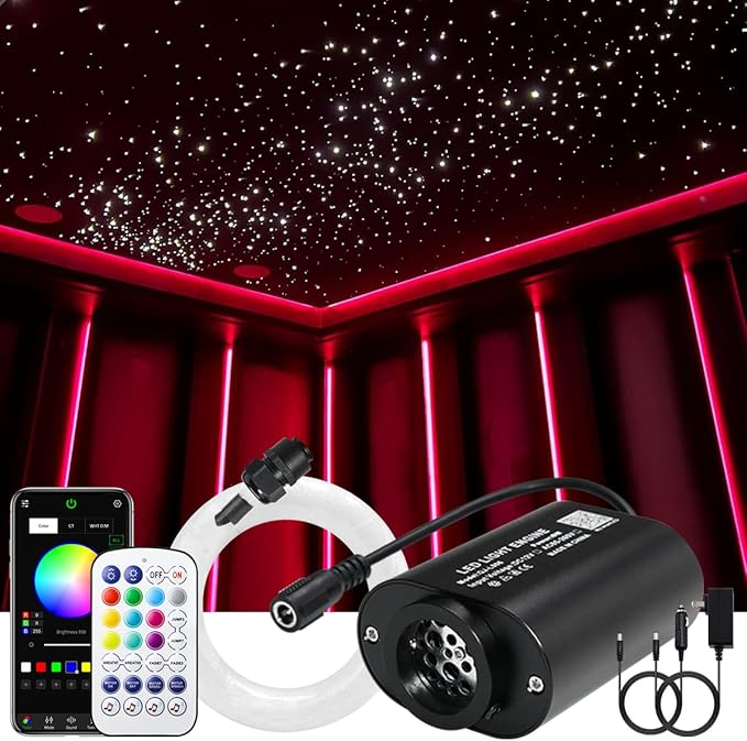 AKEPO Mini Size 6W Twinkle Fiber Optic Lights, 550pcs 0.03in 13.1ft/4m Optical Fibers APP Control Starlight Headliner Kit Music Activated RGBW Star Ceiling Light for Home and Car