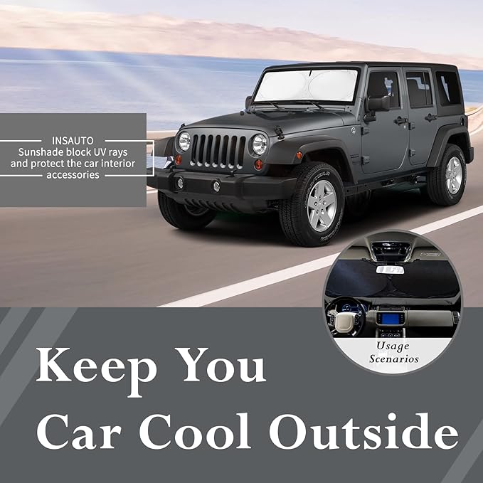 Sunshade Sun Shade for 2018-2024 2025 Jeep Wrangler JL JLu JK JKU Windshield Cover Custom Fit 2020-2025 2026 Jeep Gladiator Front Window Shields Protector 210T Reflective Blocks UV Rays Keep Cool