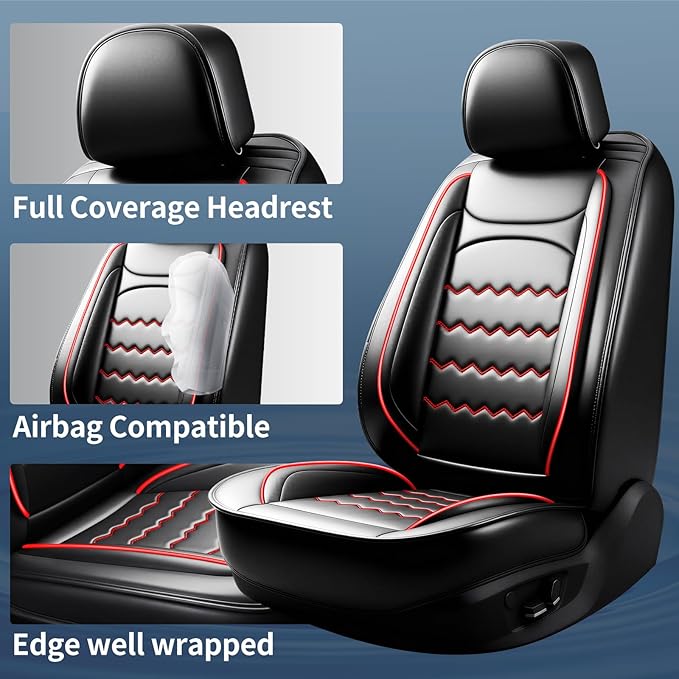 CX-5 Car Seat Covers Custom Fit for Mazda CX-5 2013-2025 2026, Full Coverage Leather Waterproof Breathable Seat Covers, Automotive Seat Protectors, Airbag Compatible(2 Front Seats, Red & Black)