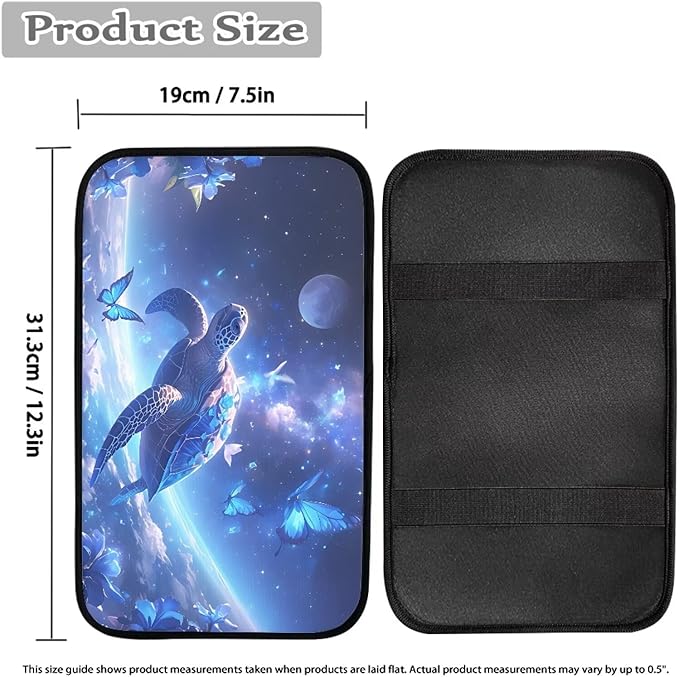 Butterfly Moon Sea Turtle Soft Armrest Seat Box Cover Car Armrest Cushion Car Decor Protective Car Accessories Fit for Most Cars, Vehicles, SUVs