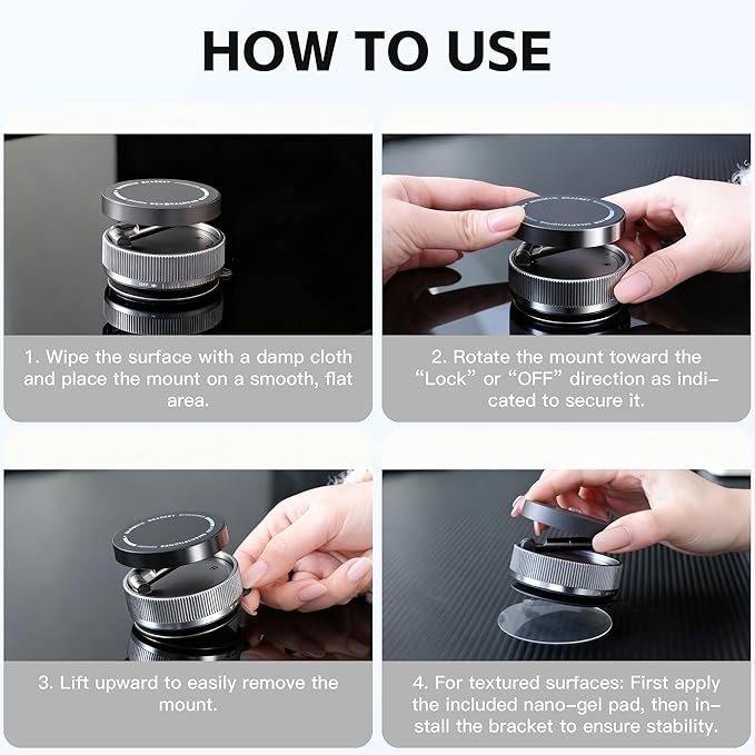 Car Phone Holder [120LBS Strongest Suction 2800gf Magnetic], 360° Adjustable for Magsafe Car Mount, Car Phone Mount for Cars/Gyms/Mirrors/Shower Stalls, Compatible with iPhone and Android Devices (1)