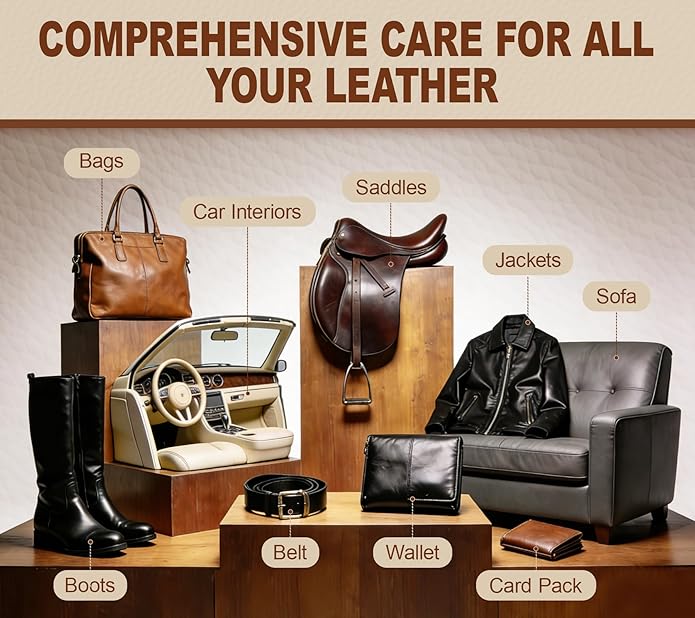 Leather Boot Care Kit, Mink Oil & Saddle Soap for Leather Cleaning & Leather Boots, 6-in-1 Leather Shoe Care Kit, Leather Cleaner and Conditioner for Purses, Shoes, Boots, Couch, Car