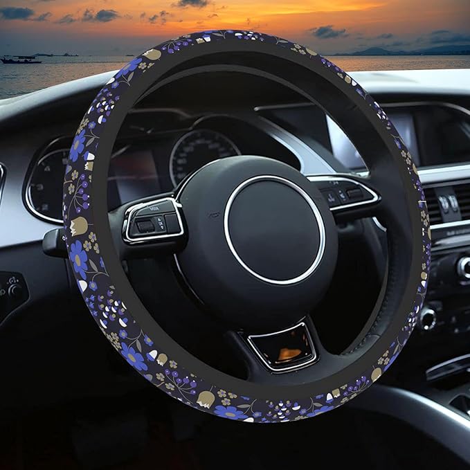 Magic Forest Steering Wheel Cover, Cute Purple Floral Steering Wheel Cover for Women, Ultra-Thin Skin-Friendly Breathable Sweatproof and Non-Slip, for Steering Wheel with a Diameter of 14.5"-15"